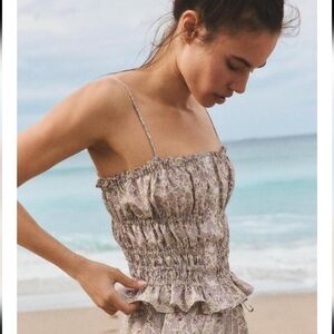 NEW Zara Lavendar Floral Print Ruched Tank Top Cotton Womens Small